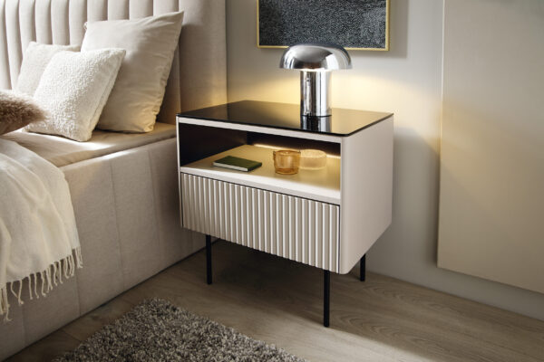 Olden Bedside Table - Cashmere - Glass Top - Drawer - 57 x 57 x 39 cm - Image 2