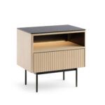 Olden Bedside Table - Vicenza Oak - Glass Top - Drawer - 57 x 57 x 39 cm