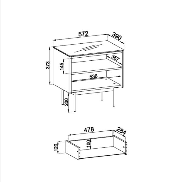 Olden Bedside Table - Vicenza Oak - Glass Top - Drawer - 57 x 57 x 39 cm - Image 3