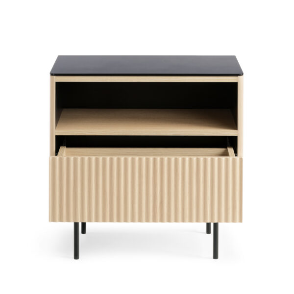 Olden Bedside Table - Vicenza Oak - Glass Top - Drawer - 57 x 57 x 39 cm - Image 4