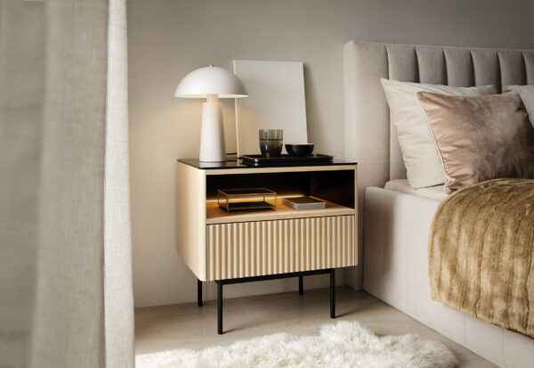 Olden Bedside Table - Vicenza Oak - Glass Top - Drawer - 57 x 57 x 39 cm - Image 5
