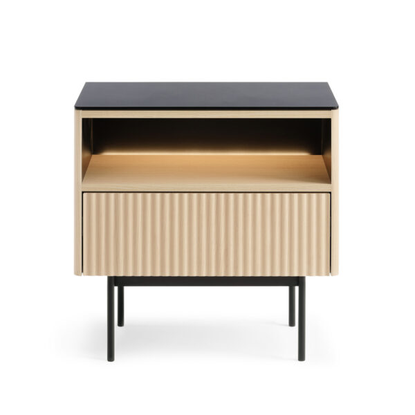 Olden Bedside Table - Vicenza Oak - Glass Top - Drawer - 57 x 57 x 39 cm - Image 6