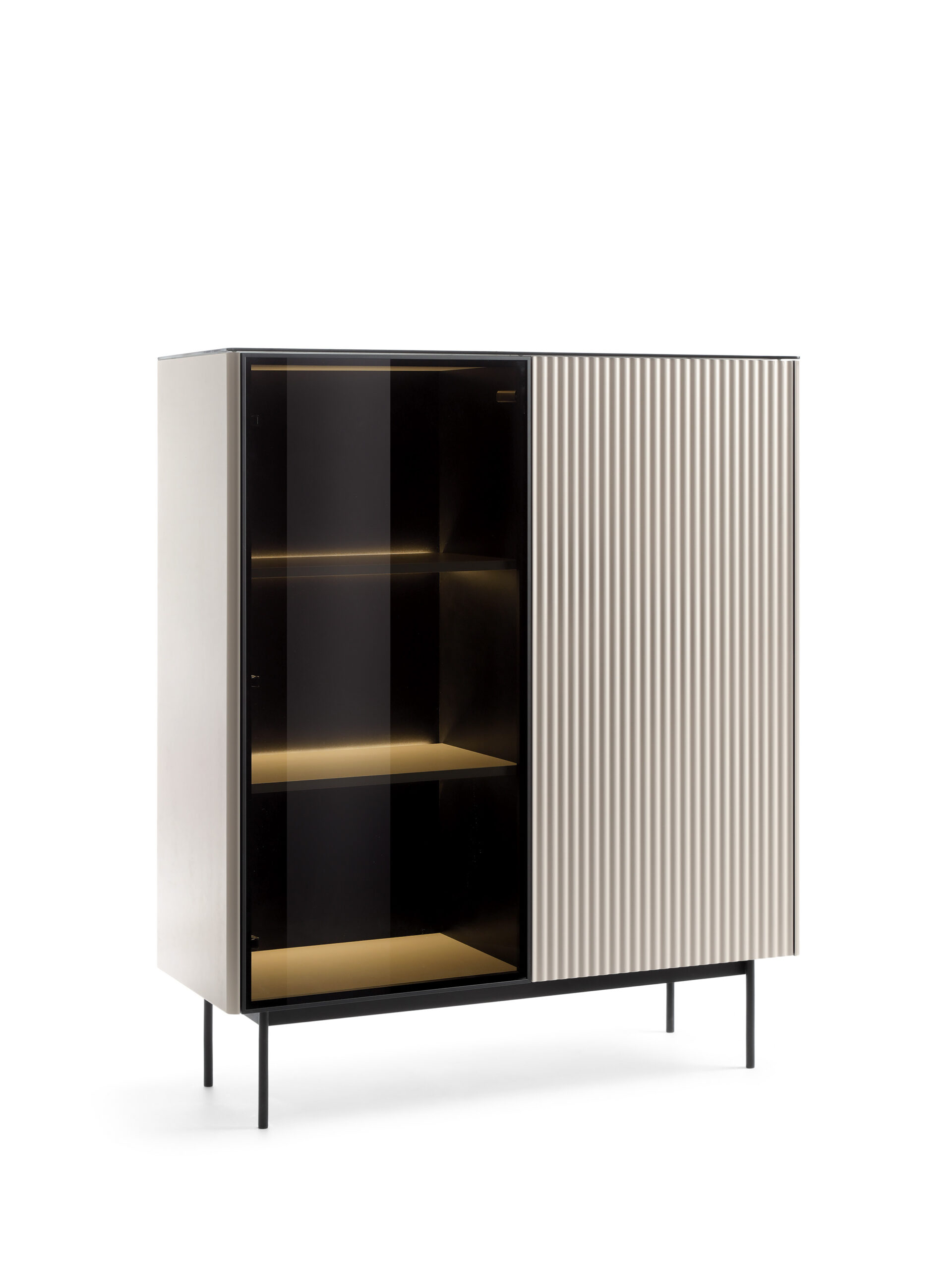 XMEBSKRWITPI00901103_00-2.jpg Olden Display Cabinet - Cashmere - Fluted Fronts - 107 x 126 x 39 cm - Image 1