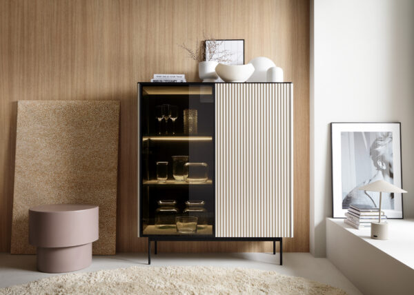 Olden Display Cabinet - Cashmere - Fluted Fronts - 107 x 126 x 39 cm - Image 2