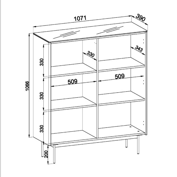Olden Display Cabinet - Vicenza Oak - Fluted Fronts - 107 x 126 x 39 cm - Image 3
