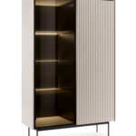 Olden Tall Display Cabinet - Cashmere - Fluted Fronts - Drawer - 107 x 163 x 39 cm