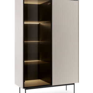 Olden Tall Display Cabinet - Cashmere - Fluted Fronts - Drawer - 107 x 163 x 39 cm