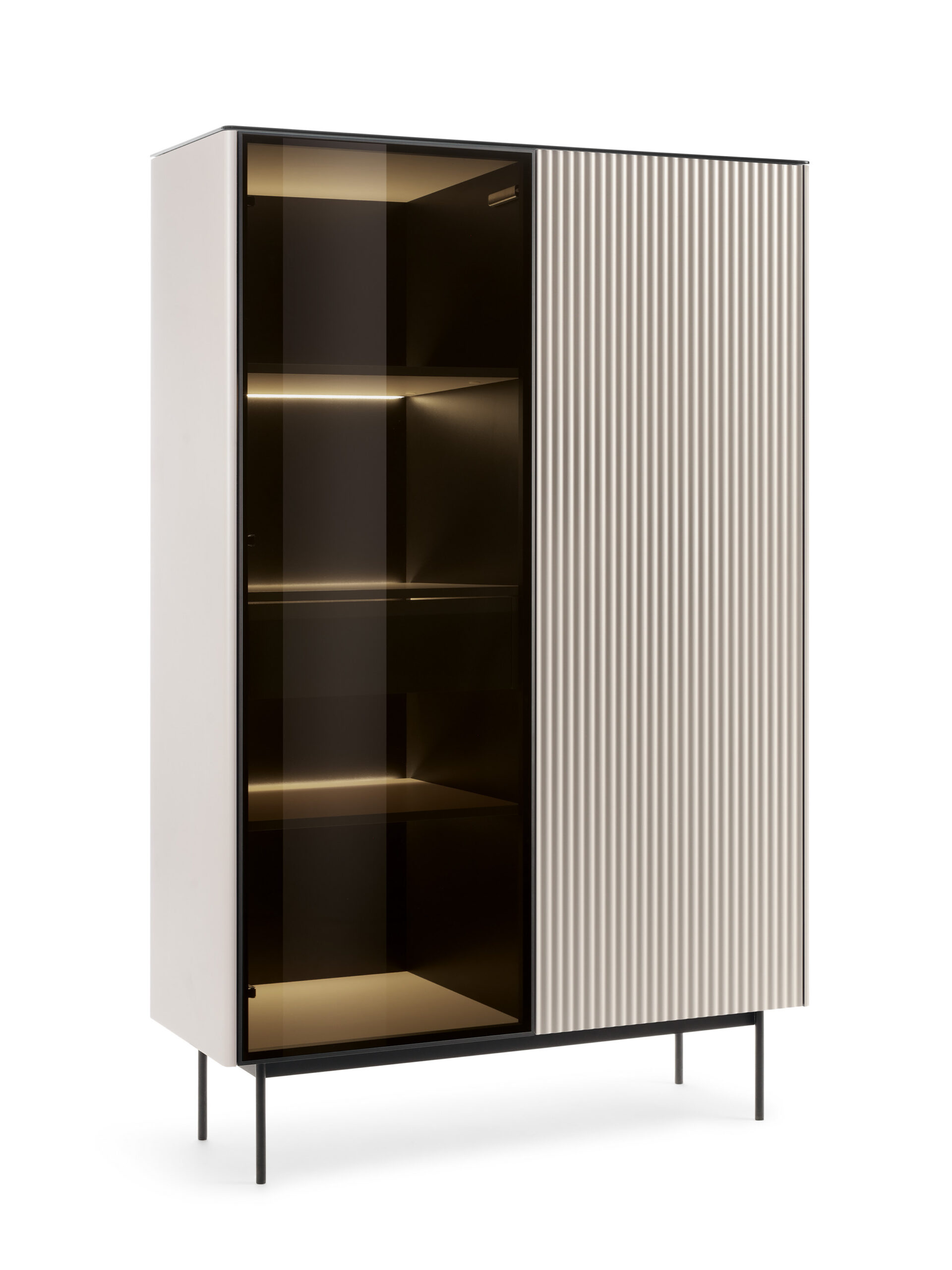 XMEBSKRWITPI01001104_00-2.jpg Olden Tall Display Cabinet - Cashmere - Fluted Fronts - Drawer - 107 x 163 x 39 cm - Image 1