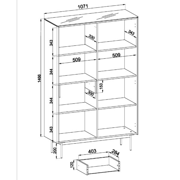 Olden Tall Display Cabinet - Cashmere - Fluted Fronts - Drawer - 107 x 163 x 39 cm - Image 3