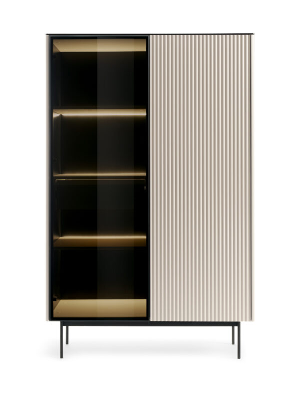 Olden Tall Display Cabinet - Cashmere - Fluted Fronts - Drawer - 107 x 163 x 39 cm - Image 7