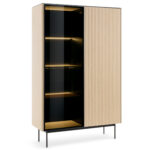 Olden Tall Display Cabinet - Vicenza Oak - Fluted Fronts - Drawer - 107 x 163 x 39 cm