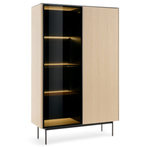 Olden Tall Display Cabinet - Vicenza Oak - Fluted Fronts - Drawer - 107 x 163 x 39 cm