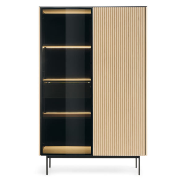 Olden Tall Display Cabinet - Vicenza Oak - Fluted Fronts - Drawer - 107 x 163 x 39 cm - Image 7
