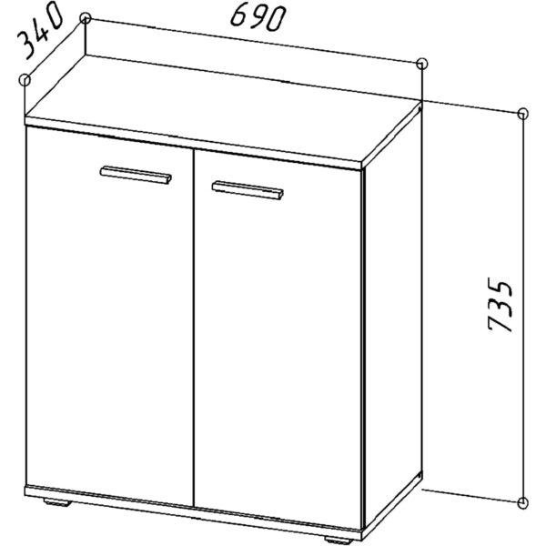 Commode FAUSKE - Spacious - 2-Door - Oak Wotan - Gray - Width 69 cm, Height 74 cm, Depth 34 cm - Image 2