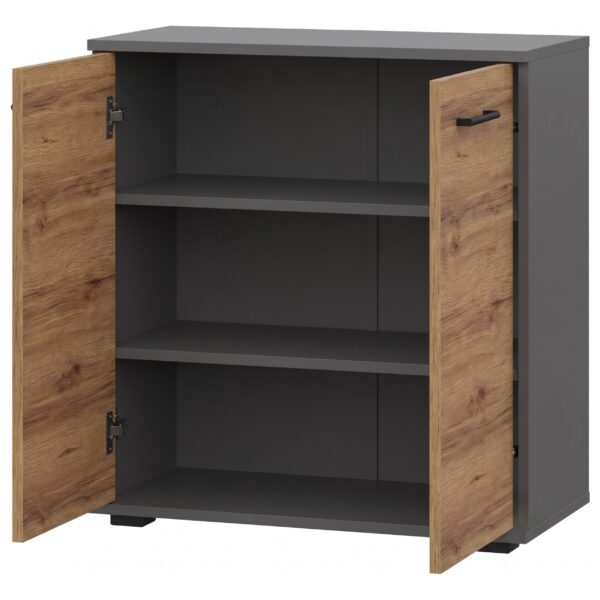 Commode FAUSKE - Spacious - 2-Door - Oak Wotan - Gray - Width 69 cm, Height 74 cm, Depth 34 cm - Image 3