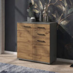 FAUSKE Commode - 2 Drawers - 2 Doors - Wotan Oak - Gray - Width 69 cm, Height 74 cm, Depth 34 cm