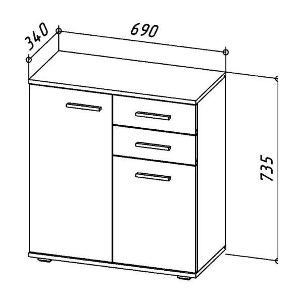 FAUSKE Commode - 2 Drawers - 2 Doors - Wotan Oak - Gray - Width 69 cm, Height 74 cm, Depth 34 cm - Image 2