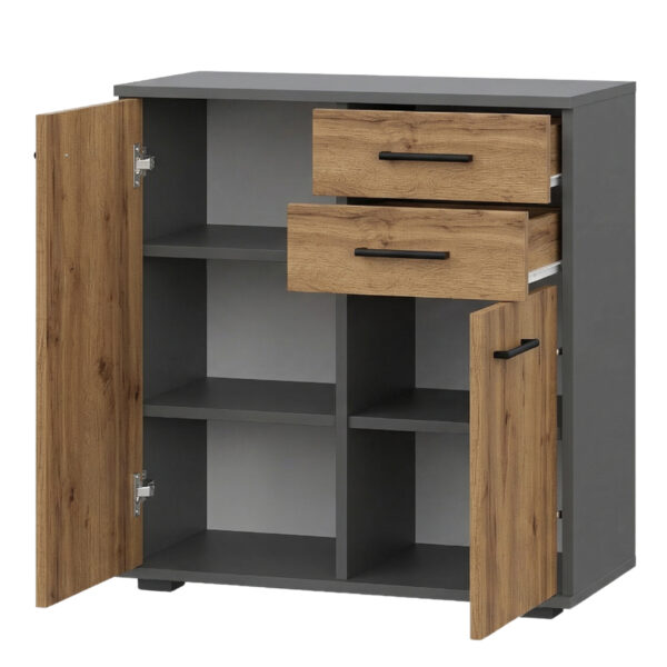 FAUSKE Commode - 2 Drawers - 2 Doors - Wotan Oak - Gray - Width 69 cm, Height 74 cm, Depth 34 cm - Image 3