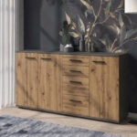 FAUSKE Commode - 4 Drawers - 3 Doors - Wotan Oak - Gray - Width 138 cm, Height 74 cm, Depth 34 cm