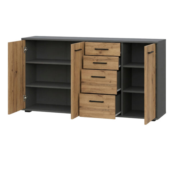 FAUSKE Commode - 4 Drawers - 3 Doors - Wotan Oak - Gray - Width 138 cm, Height 74 cm, Depth 34 cm - Image 3