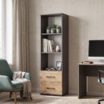 FAUSKE Shelf - 2 Drawers - Oak - Gray - Width 40 cm, Height 130 cm, Depth 34 cm