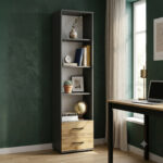 FAUSKE Shelf - 2 Drawers - Oak - Gray - Width 40 cm, Height 180 cm, Depth 34 cm