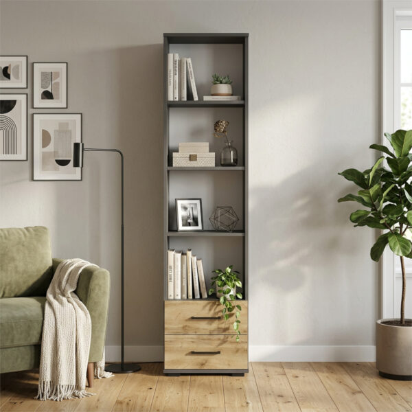 FAUSKE Shelf - 2 Drawers - Oak - Gray - Width 40 cm, Height 180 cm, Depth 34 cm - Image 4
