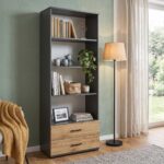 FAUSKE Shelf - 2 Drawers - Oak - Gray - Width 69 cm, Height 180 cm, Depth 34 cm