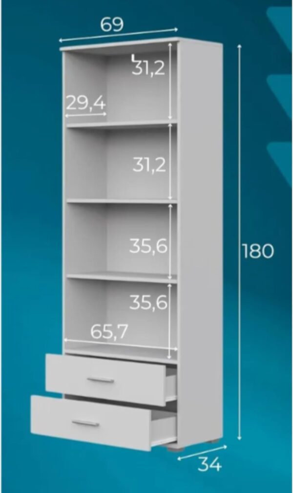 FAUSKE Shelf - 2 Drawers - Oak - Gray - Width 69 cm, Height 180 cm, Depth 34 cm - Image 2