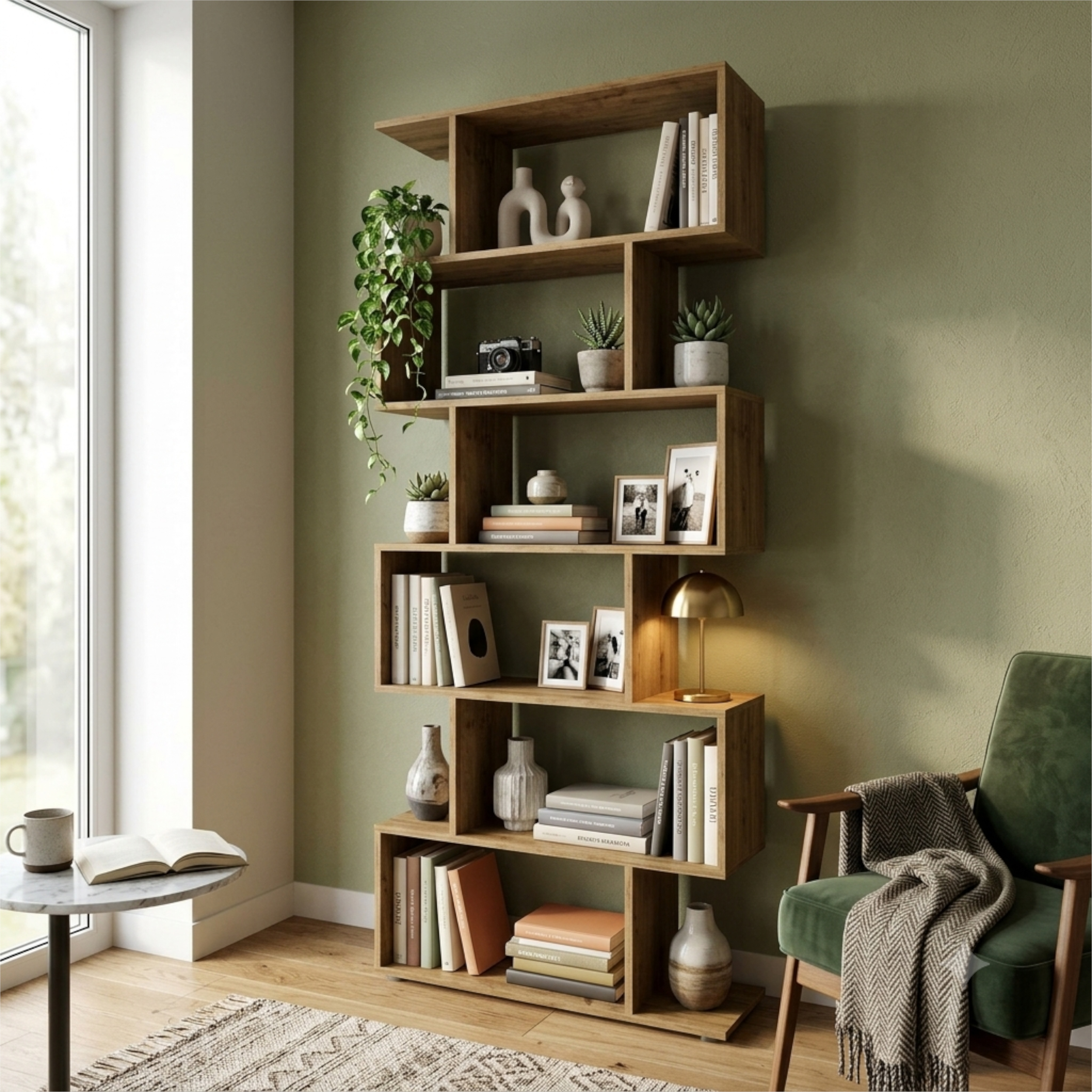 XMEBSKRREGMC00601201_01-2.jpg SKEI Standing Shelf - Wotan Oak - Width 80 cm, Height 190 cm, Depth 25 cm - Image 1