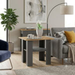 Coffee Table Sola - Gray - Oak - Additional Shelf - Width 55 cm, Height 43 cm, Depth 55 cm
