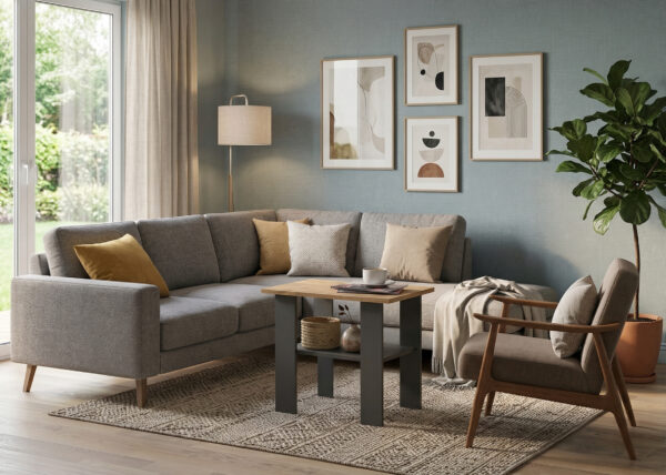 Coffee Table Sola - Gray - Oak - Additional Shelf - Width 55 cm, Height 43 cm, Depth 55 cm - Image 3