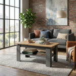 Coffee Table Sola - Gray - Oak - Additional Shelf - Width 90 cm, Height 43 cm, Depth 55 cm
