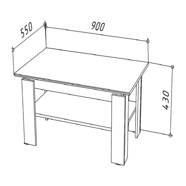 Coffee Table Sola - Gray - Oak - Additional Shelf - Width 90 cm, Height 43 cm, Depth 55 cm - Image 2