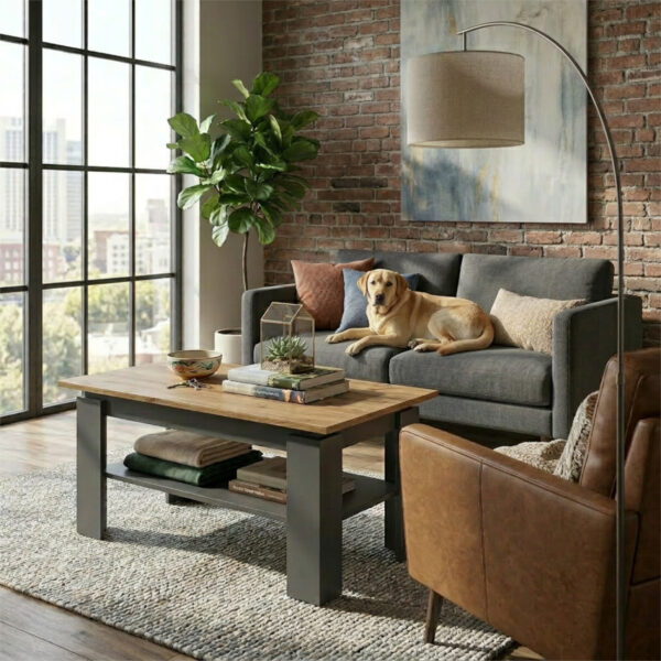 Coffee Table Sola - Gray - Oak - Additional Shelf - Width 90 cm, Height 43 cm, Depth 55 cm - Image 3
