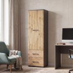 FAUSKE Wardrobe - 2 Drawers - Oak - Gray - Width 40 cm, Height 130 cm, Depth 36 cm