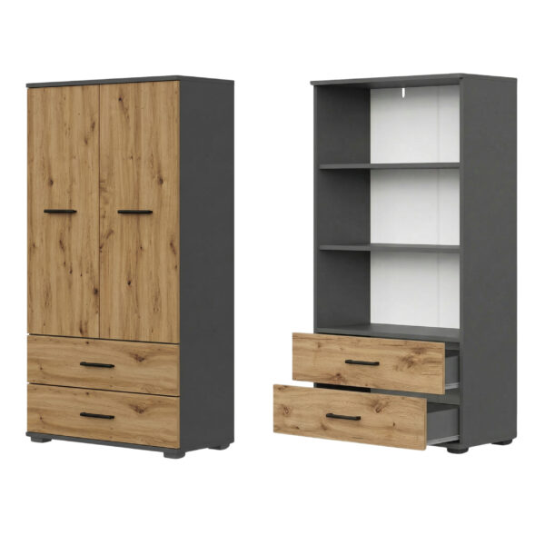 FAUSKE Wardrobe - 2 Drawers - Oak - Gray - Width 69 cm, Height 130 cm, Depth 36 cm - Image 2