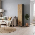 FAUSKE Wardrobe - 2 Drawers - Oak - Gray - Width 40 cm, Height 180 cm, Depth 36 cm