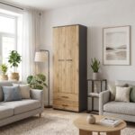 FAUSKE Wardrobe - 2 Drawers - Oak - Gray - Width 69 cm, Height 180 cm, Depth 36 cm