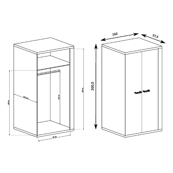 Two-Door Wardrobe BALESTRAND - Oak - Clothes Rail - 102 x 201 x 58 cm - Image 2