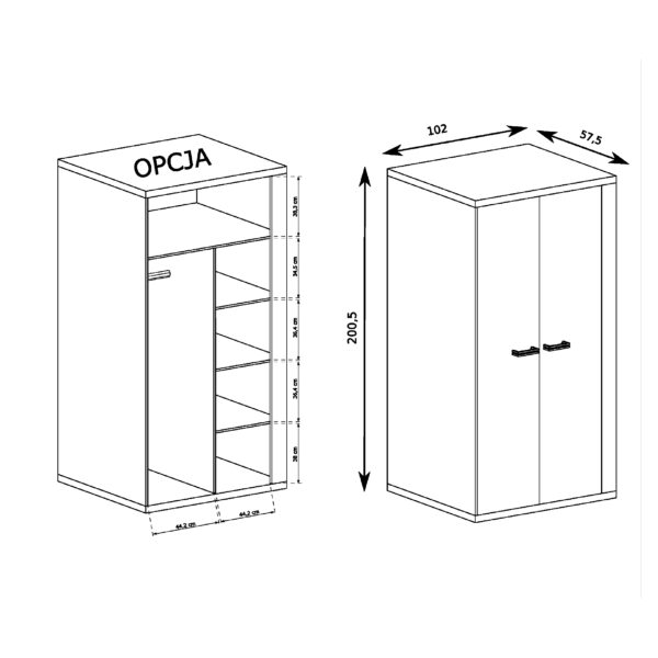 BALESTRAND Two-Door Wardrobe - Oak - Clothes Rail - Additional Shelf - 102 x 201 x 58 cm - Image 2