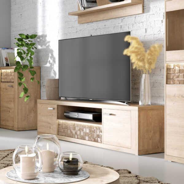 TV cabinet BALESTRAND - Oak - Drawer - Decorative Front - 151 x 51 x 41 cm - Image 2