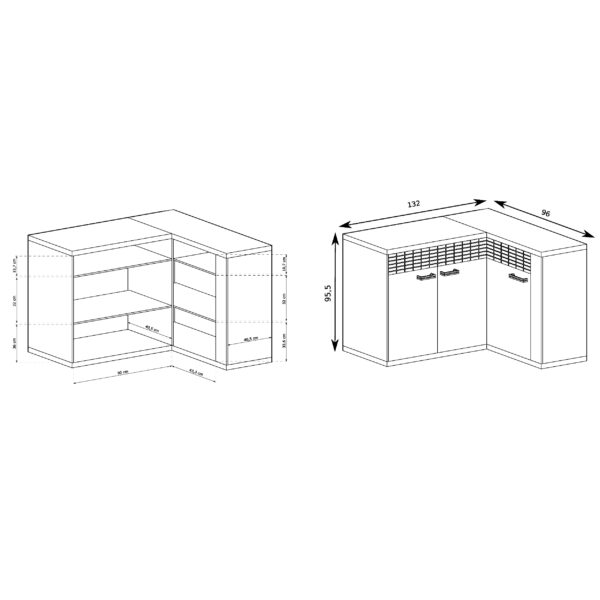 Corner Commode BALESTRAND - Oak - Drawers - Decorative Front - Backlit Top - 132 x 99 x 41 cm - Image 3