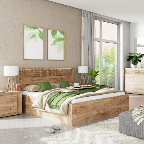 Double Bed BALESTRAND - Backlit Headboard - Storage Container for Bedding - 167 x 102 x 207 cm - Image 2