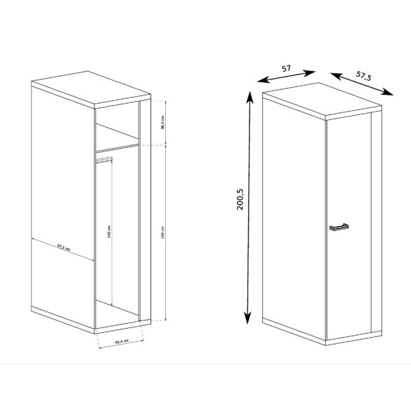 BALESTRAND Wardrobe - Oak - Clothes Rail - 57 x 201 x 58 cm - Image 2