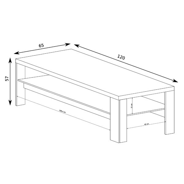 BALESTRAND Coffee Table - Oak - Built-in Shelf - 120 x 57 x 65 cm - Image 2