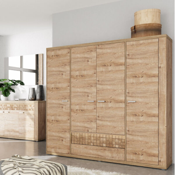 Bedroom wardrobe BALESTRAND - Oak - Clothes rail - 196 x 201 x 58 cm - Image 2
