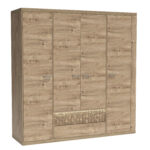 Bedroom Wardrobe BALESTRAND - Oak - Clothing Rail - Decorative Front - 196 x 201 x 58 cm