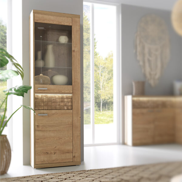 Display Cabinet BALESTRAND - Oak - Drawer - Lighting - 57 x 201 x 41 cm - Image 2