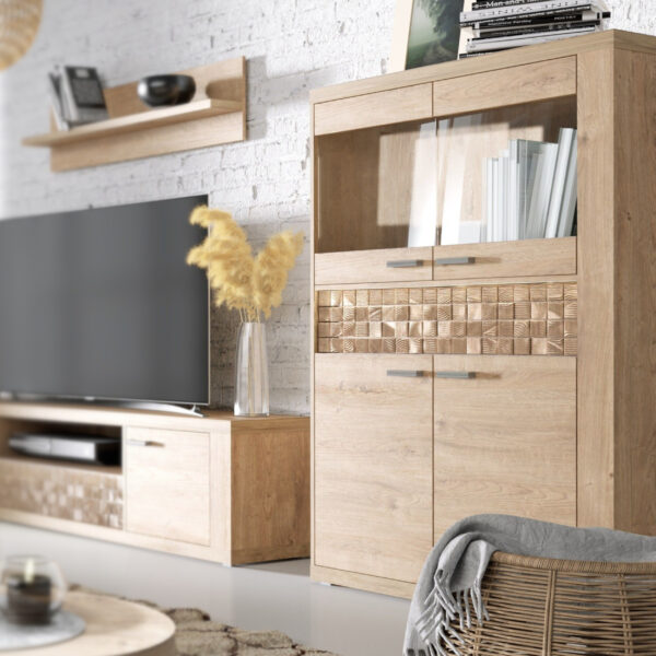 Standing Display Cabinet BALESTRAND - Oak - Drawer - 102 x 160 x 41 cm - Image 2